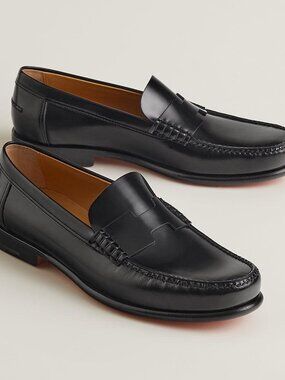 NWB Hermes Kennedy Loafer Mens Sz 44.5 Black Calf Skin Leath